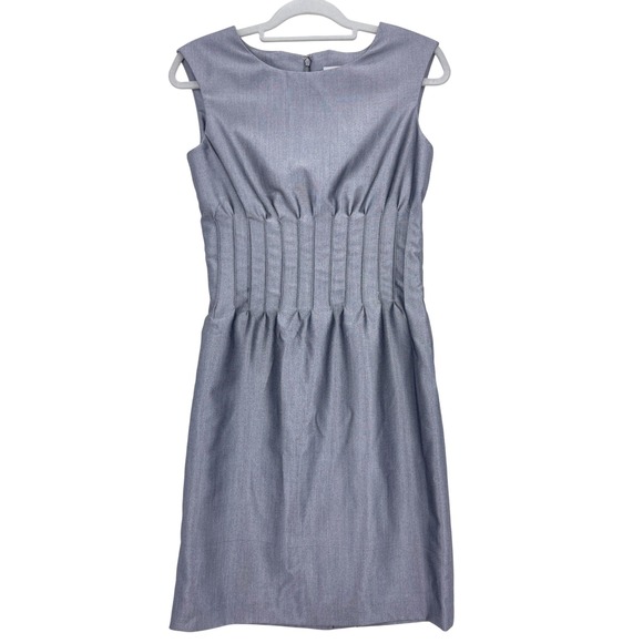 Marvin Richards Dresses & Skirts - Marvin Richards Silver Gray Pintuck Pleated Sheath Dress 8 Sleeveless Lined